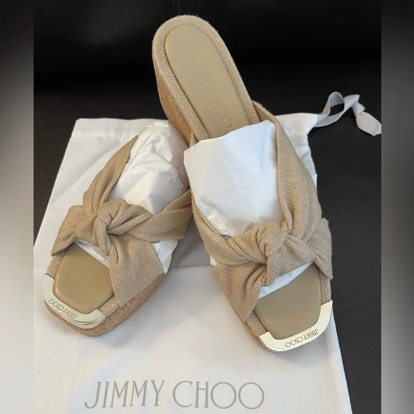NEW JIMMY CHOO Avenue Crisscross Wedge Slide Sandals - Picture 1 of 12